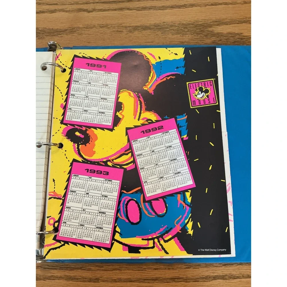 Vintage 1990 Mead Mickey Mouse Electric Mouse 3 Ring Binder Neon Pink 29082